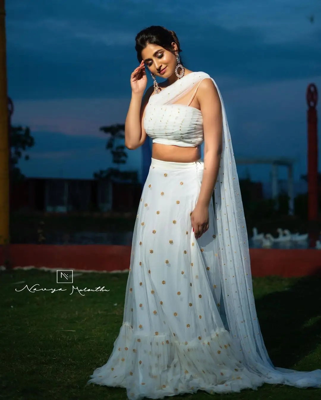 Varshini Sounderajan Wearing White Lehenga Choli